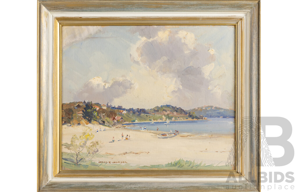 James R. Jackson, (19/20th Centuries, New Zealand-Born Australian, 1882-1975), Chinamans Beach, Sydney (c1960s), Wonderful Original Oil on Board, 49 x 57 cm (frame)