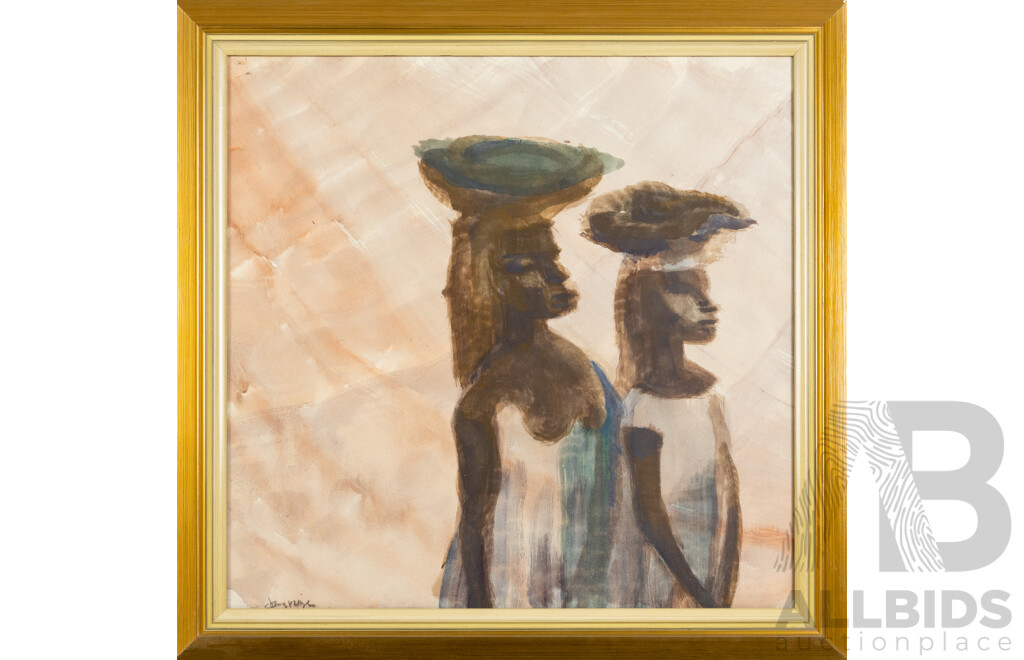 James V. Wigley, (20th Century, Australian, 1917-1999), Two Desert Girls, Wonderful Original Vintage Watercolour, 46 x 47 cm (frame)