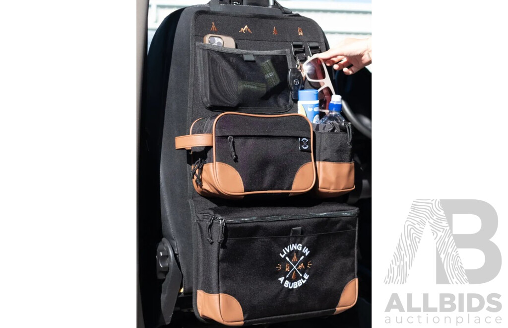 Premium Seat Back Storage Organizer - Black and Tan