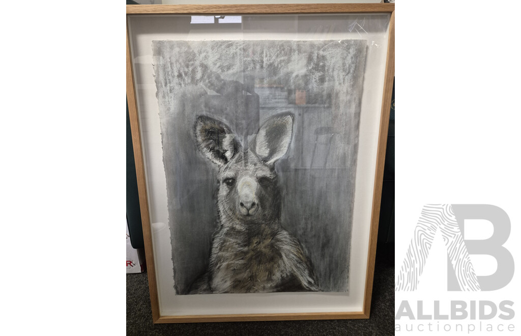 Framed Charcoal Drawing of Kangaroo by Sally Simpson