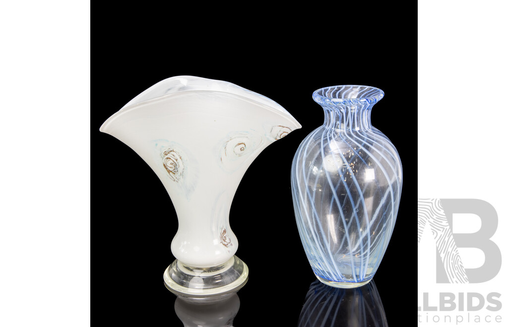Modern White Art Glass Vase and Clear Example