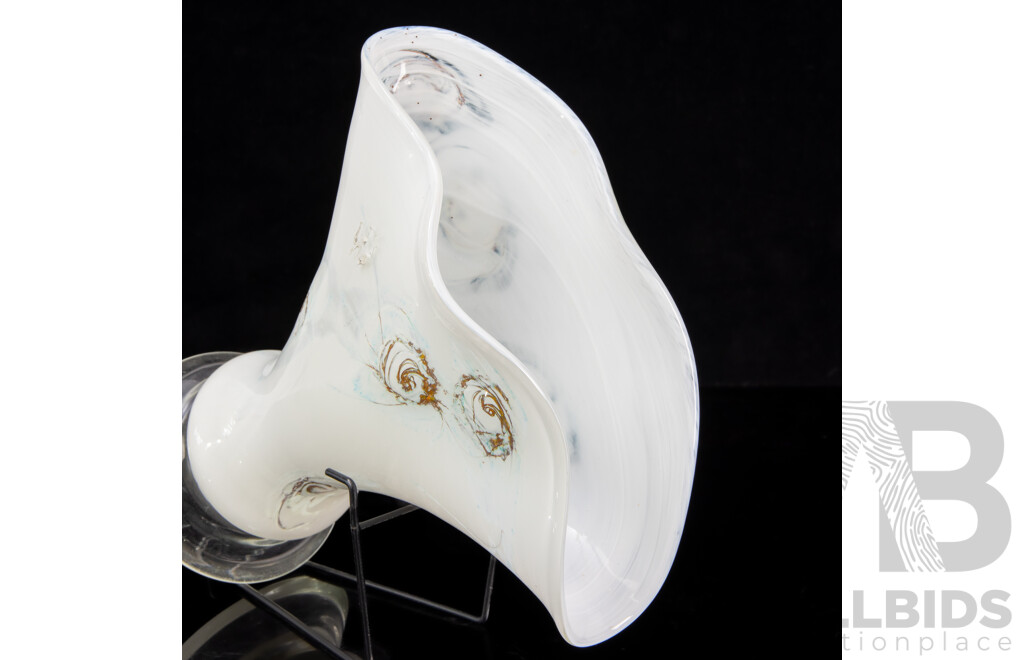 Modern White Art Glass Vase and Clear Example