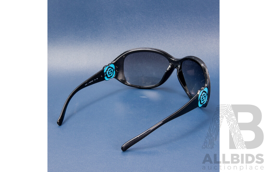 CHANEL Black & Turquoise Camellia Sunglasses