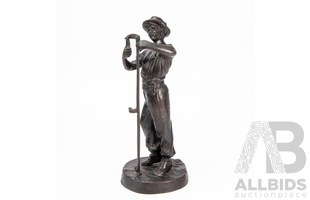 Vintage Bronze 'Farmer Sharpening Sickle'