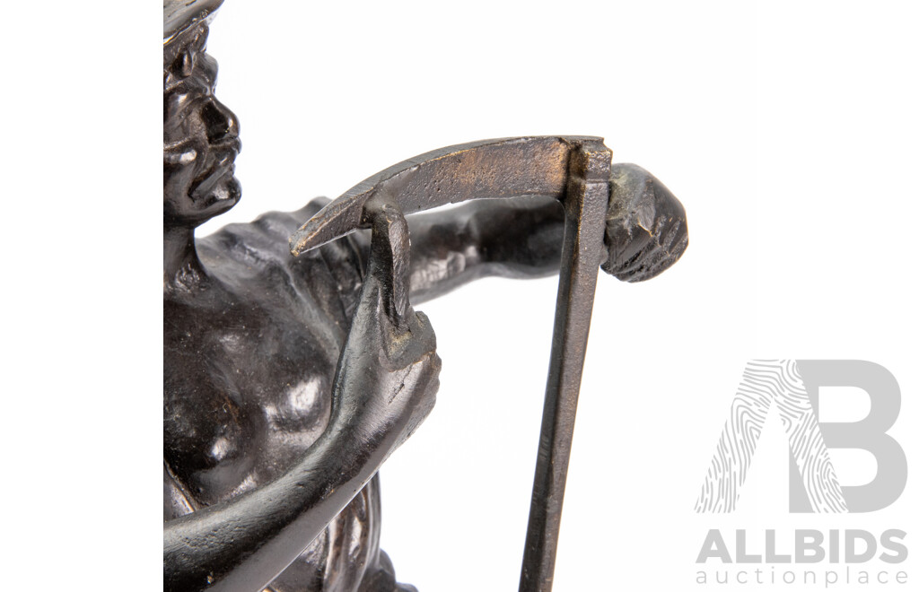 Vintage Bronze 'Farmer Sharpening Sickle'