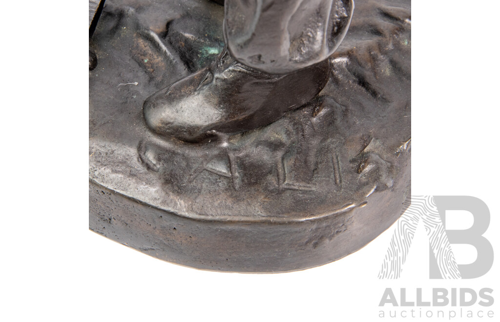 Vintage Bronze 'Farmer Sharpening Sickle'