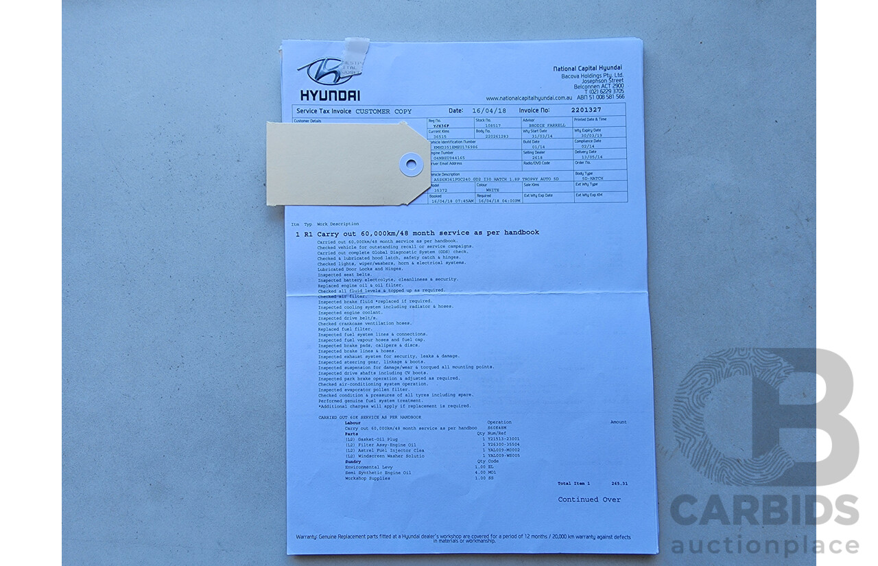 2/2014 Hyundai i30 Trophy GD MY14 5d Hatchback White 1.8L