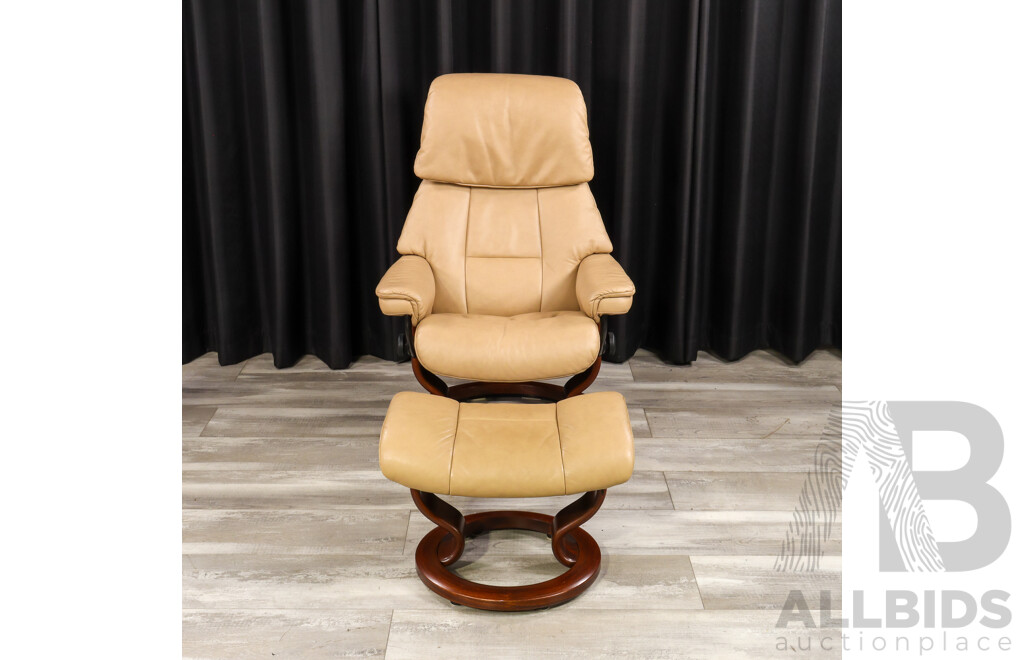 Stressless Leather Recliner and Footstool by Ekornes