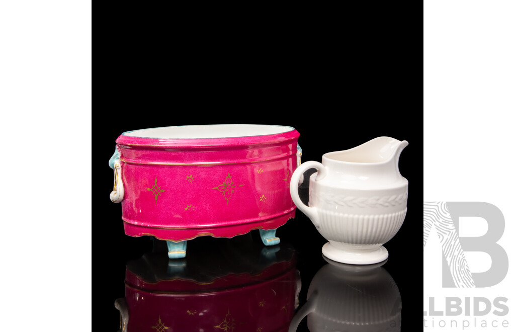 Porcelain French Sevres Style Jardiniere Together with a Wedgewood Jug