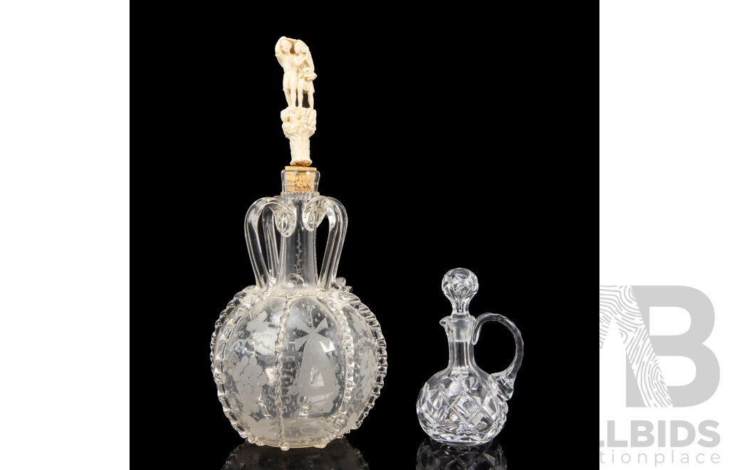 Hand Blown Dutch Glass Decanter with Cut Glass Example