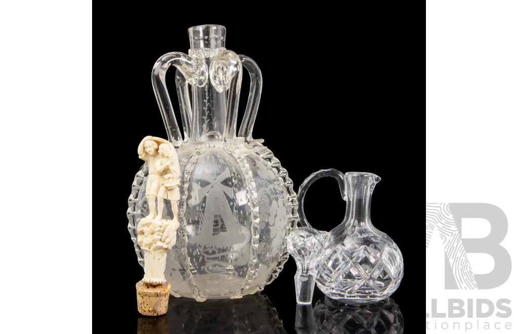 Hand Blown Dutch Glass Decanter with Cut Glass Example