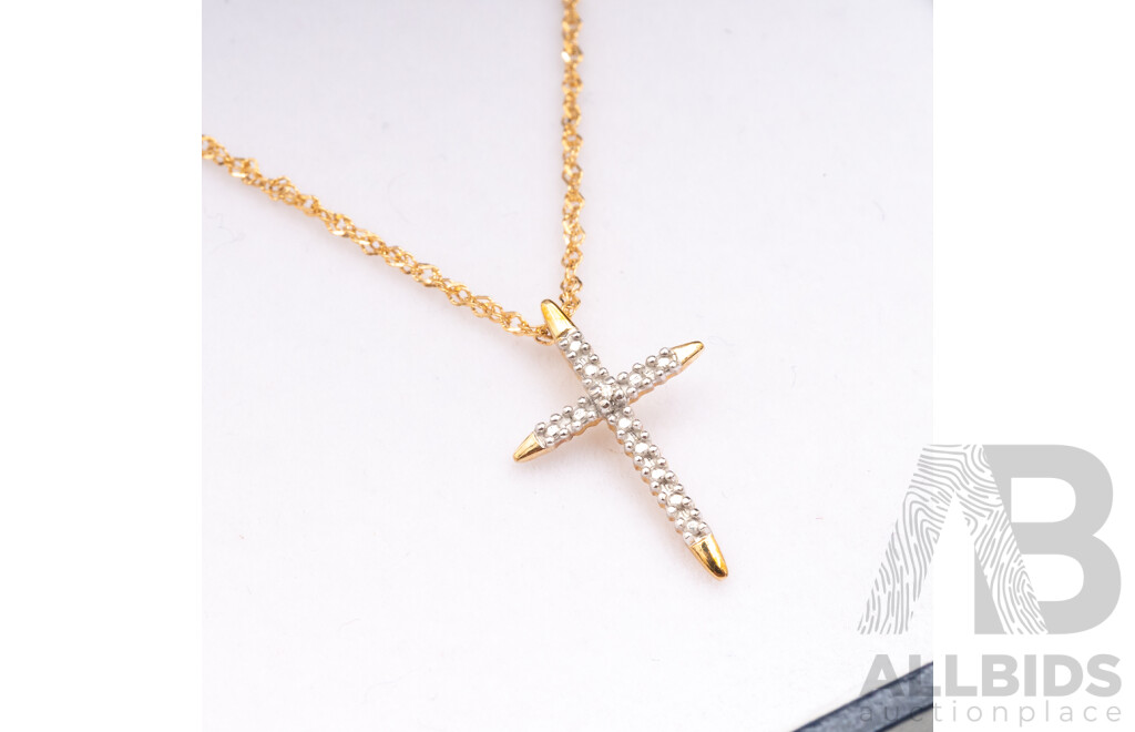 9ct Yellow Gold Necklace with Cross Pendant. Length - 50cms