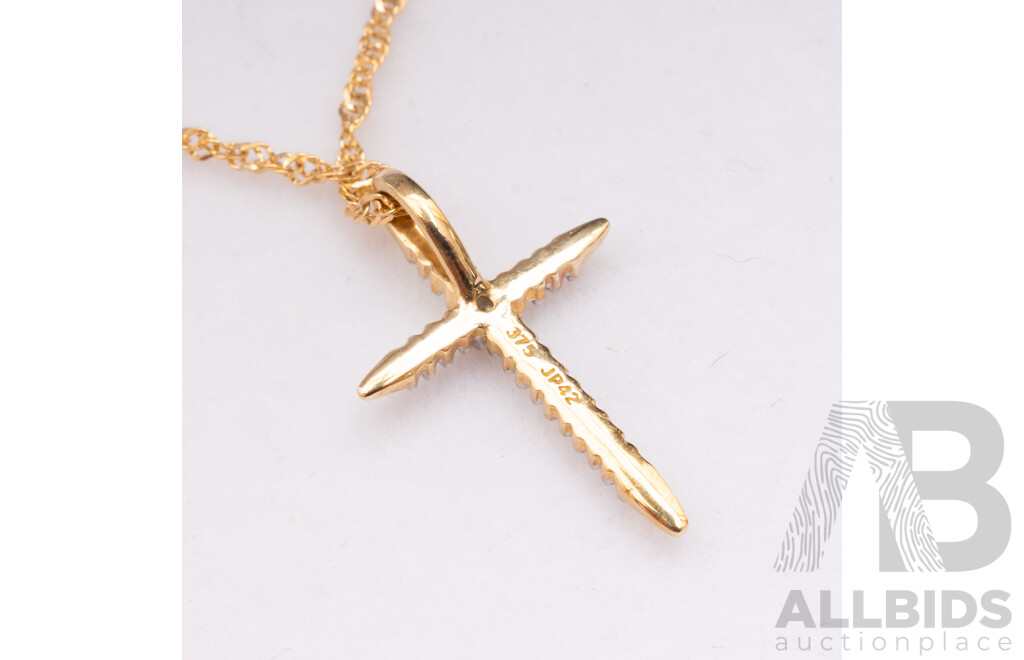 9ct Yellow Gold Necklace with Cross Pendant. Length - 50cms
