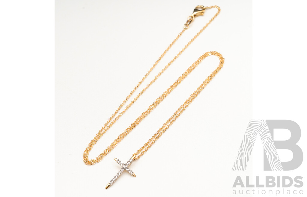 9ct Yellow Gold Necklace with Cross Pendant. Length - 50cms