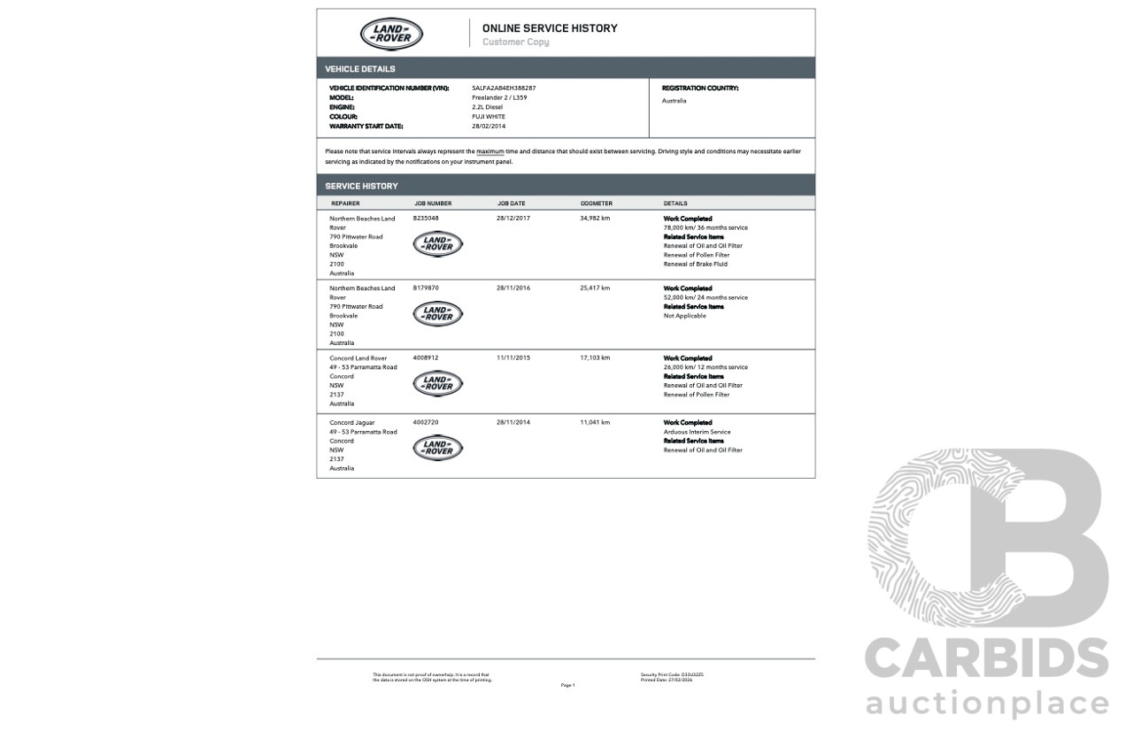 2/2014 Land Rover Freelander 2 TD4 SE (4x4) LF MY14 4d Wagon Fuji White Turbo Diesel 2.2L
