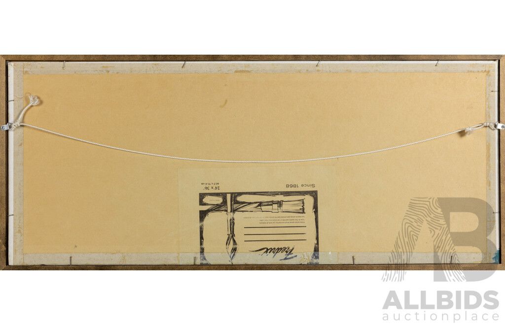 Peter Adsett, (20th Century, New Zealand-Born Australian, 1959-), Brighton Beach Bathing Boxes (1983), Original Oil on Canvas Board, 41 x 95 cm (frame)