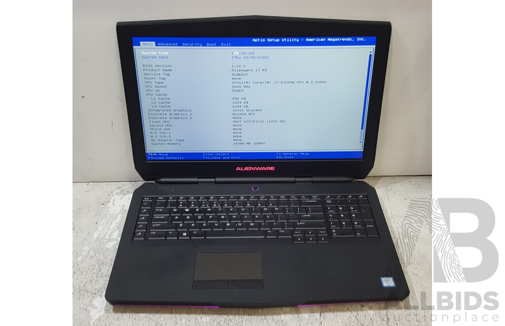 Dell Alienware 17 R3 Intel Core i7 (6700HQ) 2.60GHz-3.50GHz 4-Core CPU 17-Inch Laptop w/ Power Supply