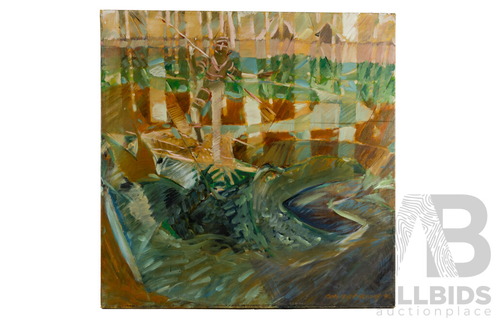 Robert Perkins, (20th Century, Indigenous-Australian), Making of the Murray (1990), Original Oil on Linen, 91 x 91 cm