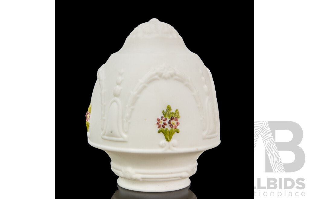 Vintage Milk Glass Lamp Shade with Hand-Painted Embossed Floral