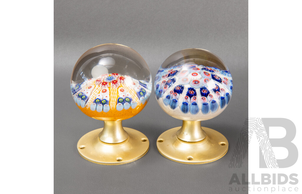 Two Vintage Strathearn Art Glass Door Knobs, Millefiori Cane Designs, Made in Scotland