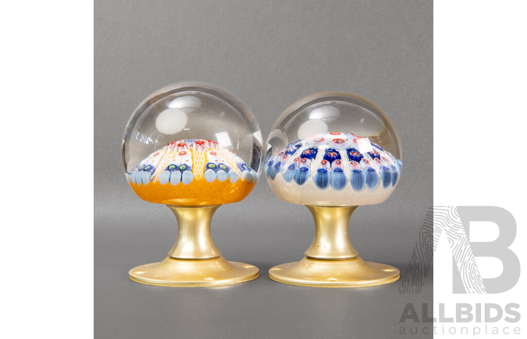Two Vintage Strathearn Art Glass Door Knobs, Millefiori Cane Designs, Made in Scotland