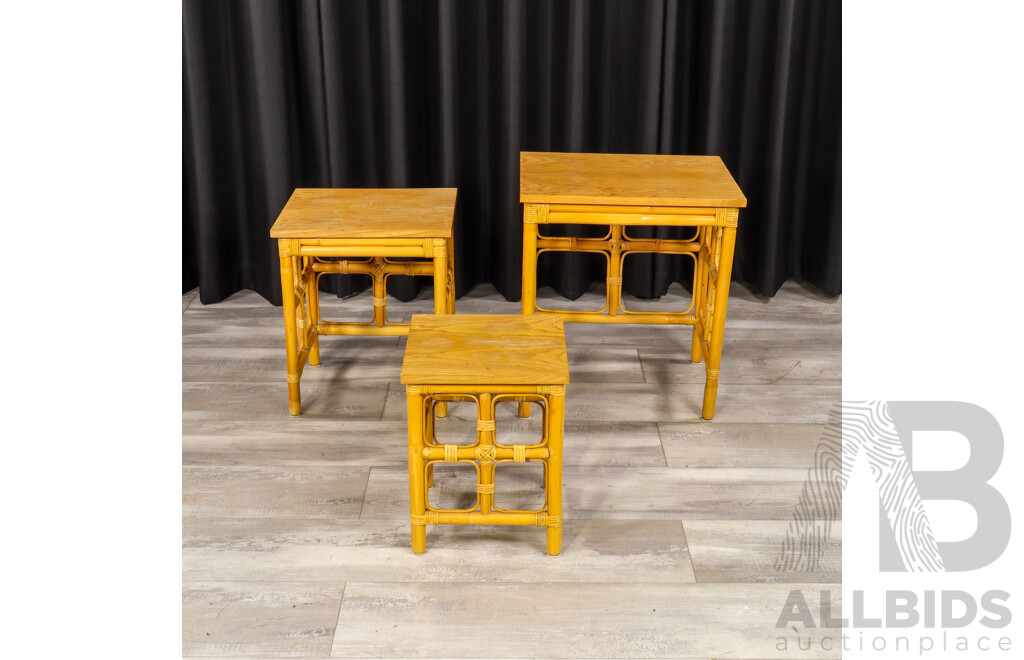 Nest of Three Vintage Cane Side Tables