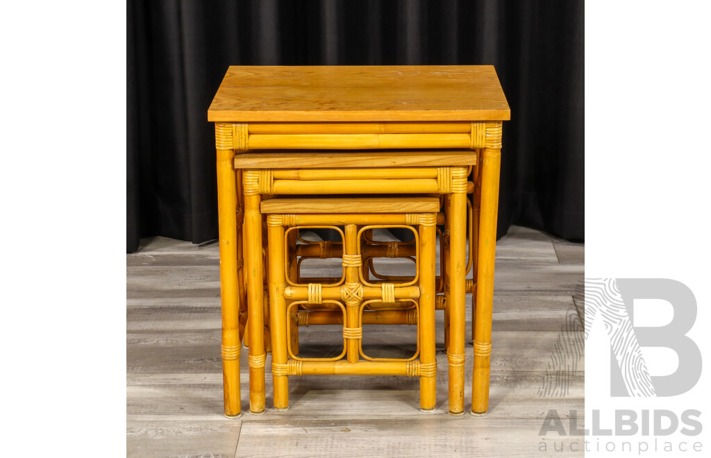 Nest of Three Vintage Cane Side Tables