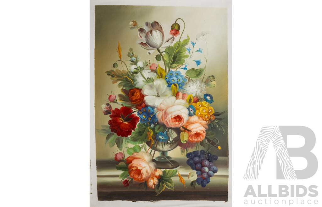 Artists Unknown, (20th Century), Flower Dreams I, II & III, Lovely Trio of Oil on Canvas Clothes Unstretched, 103 x 69 (x2) & 103 x 72 cm (3)