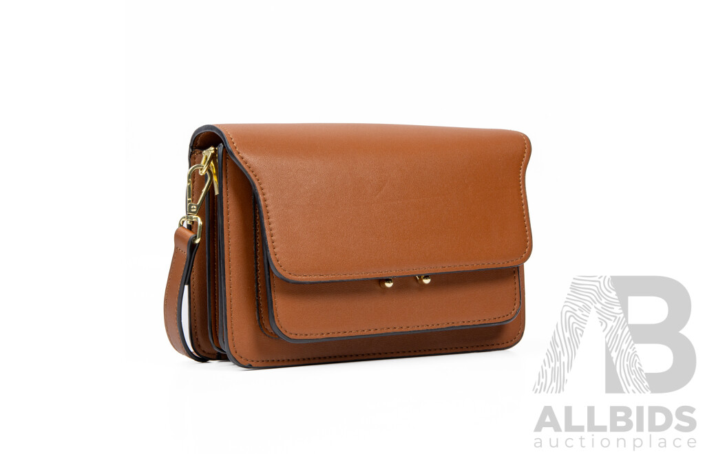 Light Brown Leather Trunk Shoulder Bag by Marni, Italy
