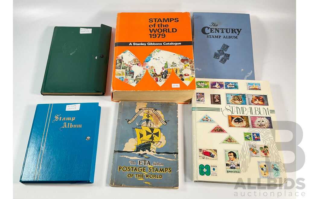 Four Albums of Vintage International Stamps Including ETA Postage Stamps of the World, Australian Predecimal, Ceylon Pakistan, France, Canada, New Zealand, Madagascar, South Africa, Uganda, Germany and More