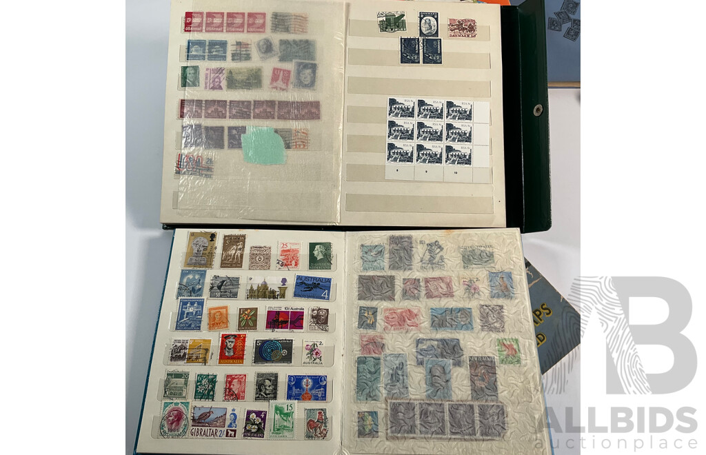 Four Albums of Vintage International Stamps Including ETA Postage Stamps of the World, Australian Predecimal, Ceylon Pakistan, France, Canada, New Zealand, Madagascar, South Africa, Uganda, Germany and More