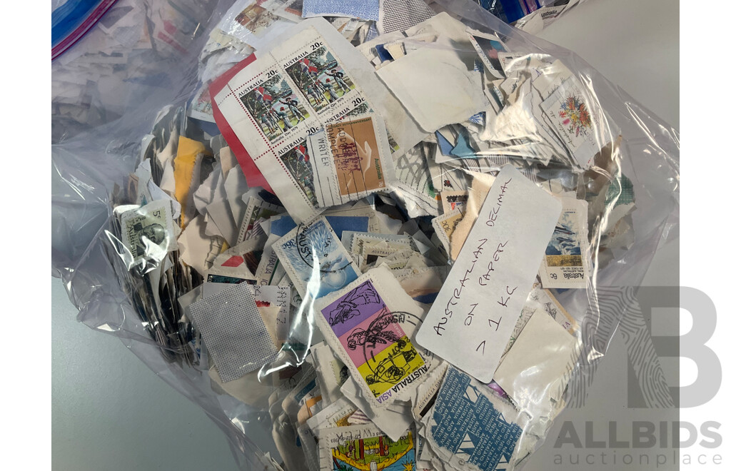 Large Collection of Australian Decimal Stamps on Paper - Approximately 5 Kilograms