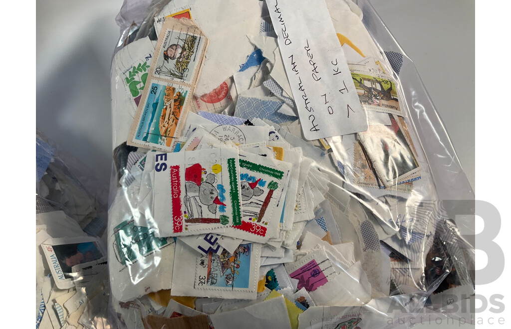Large Collection of Australian Decimal Stamps on Paper - Approximately 5 Kilograms