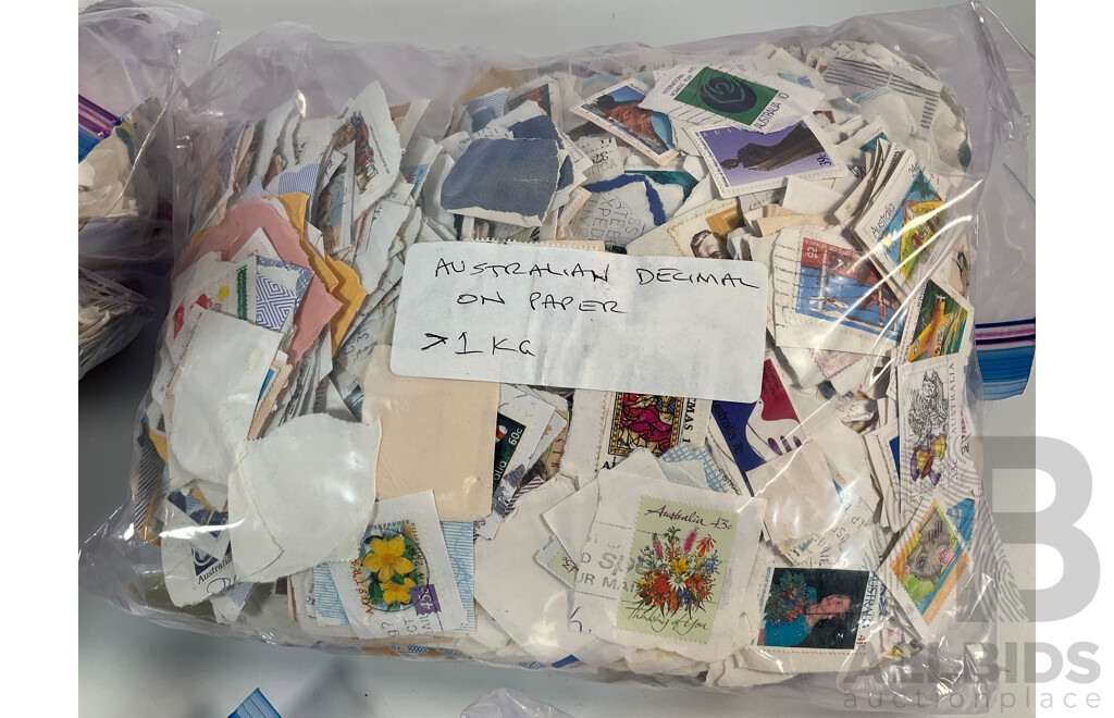 Large Collection of Australian Decimal Stamps on Paper - Approximately 5 Kilograms