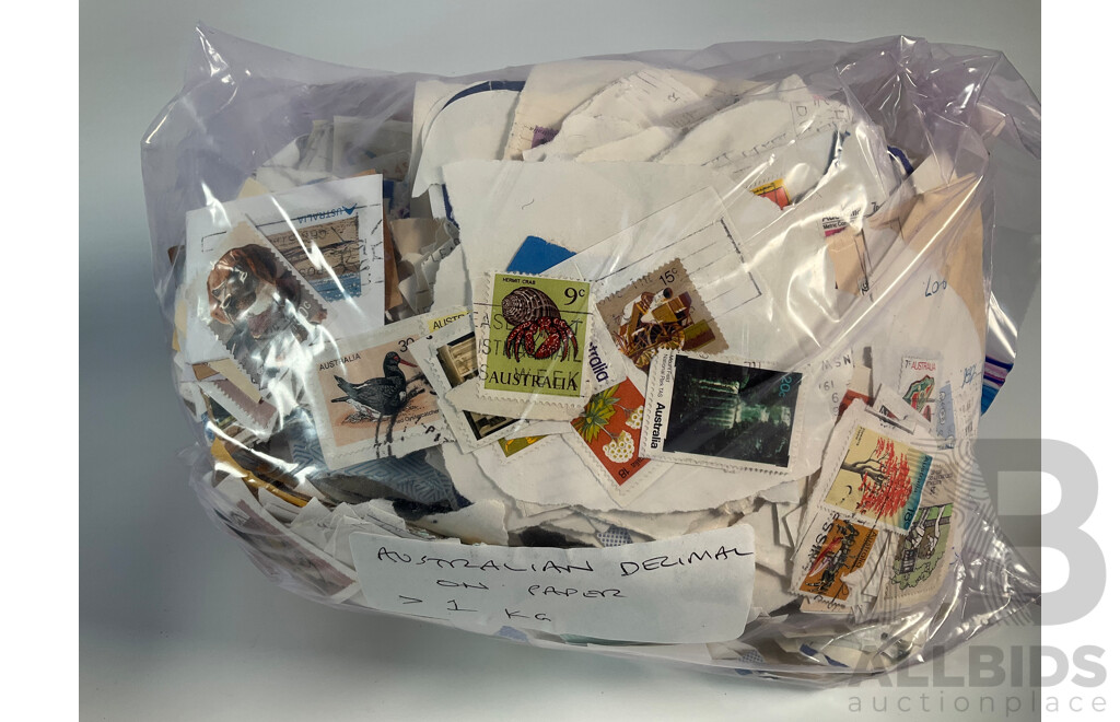 Large Collection of Australian Decimal Stamps on Paper - Approximately 5 Kilograms