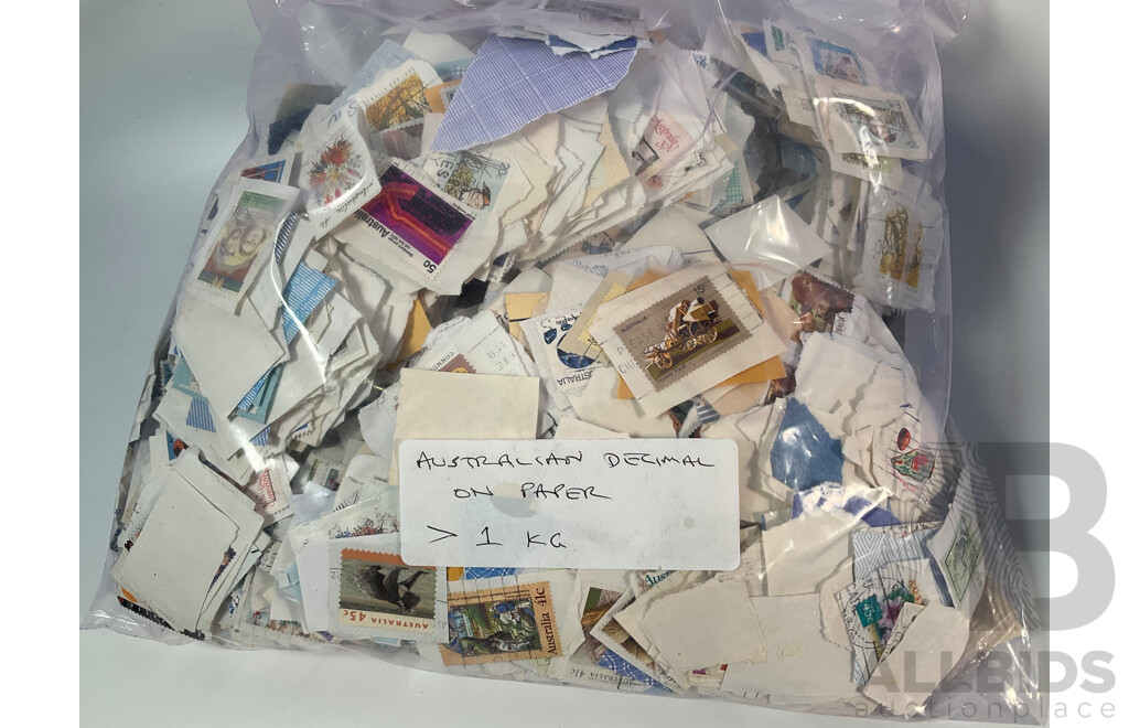 Large Collection of Australian Decimal Stamps on Paper - Approximately 5 Kilograms