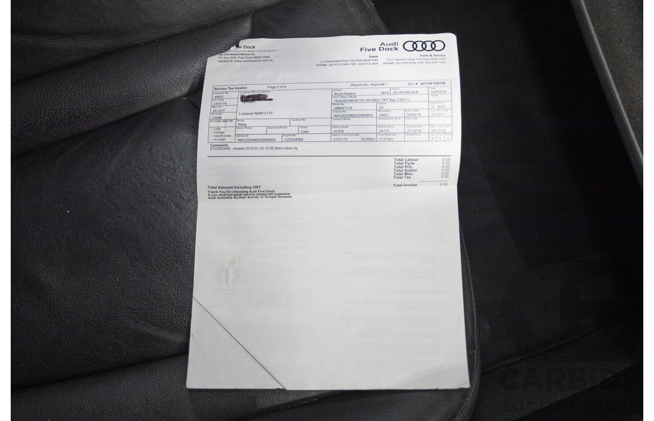7/2016 Audi Q7 3.0 TDI Quattro (AWD) 4M MY17 4D Wagon Floret Silver Metallic Turbo Diesel V6 (160kw) 3.0L - 7 seater