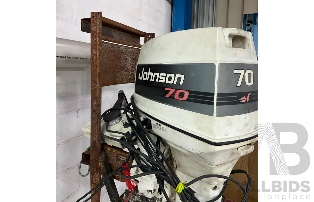 Johnson 70 Outboard Motor with Wheeled Stand