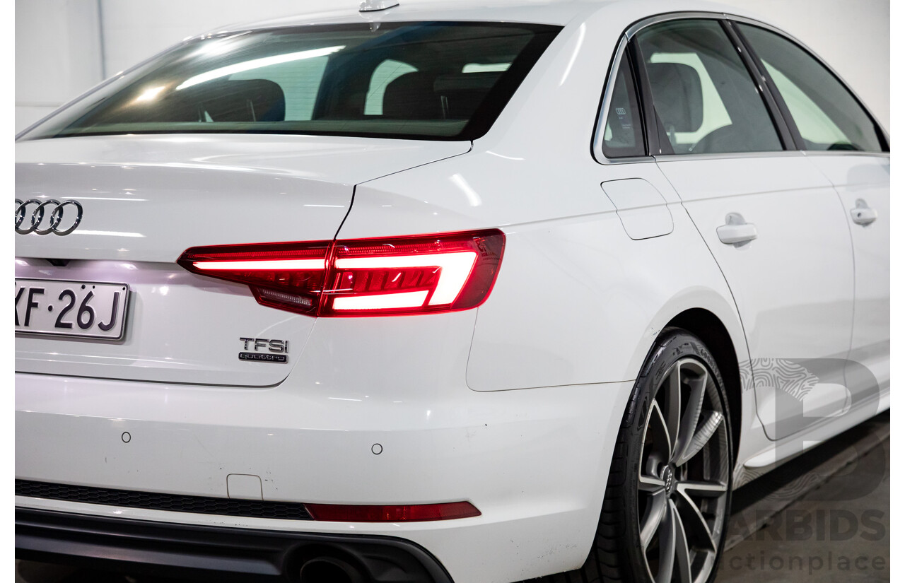 01/2018 Audi A4 2.0 TFSI Quattro S-Line LN (AWD) F4 MY18 (B9) 4d Sedan Ibis White Turbo 2.0L