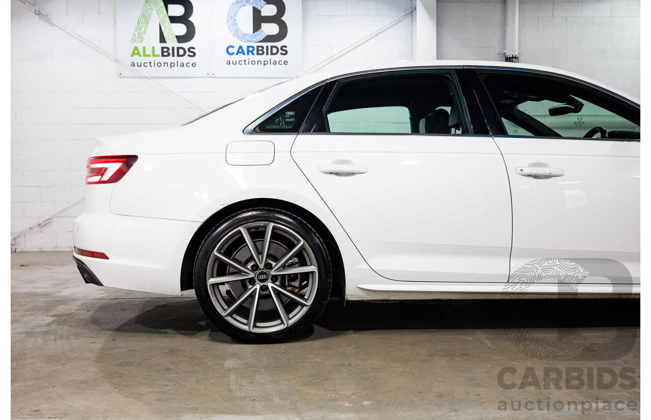 01/2018 Audi A4 2.0 TFSI Quattro S-Line LN (AWD) F4 MY18 (B9) 4d Sedan Ibis White Turbo 2.0L