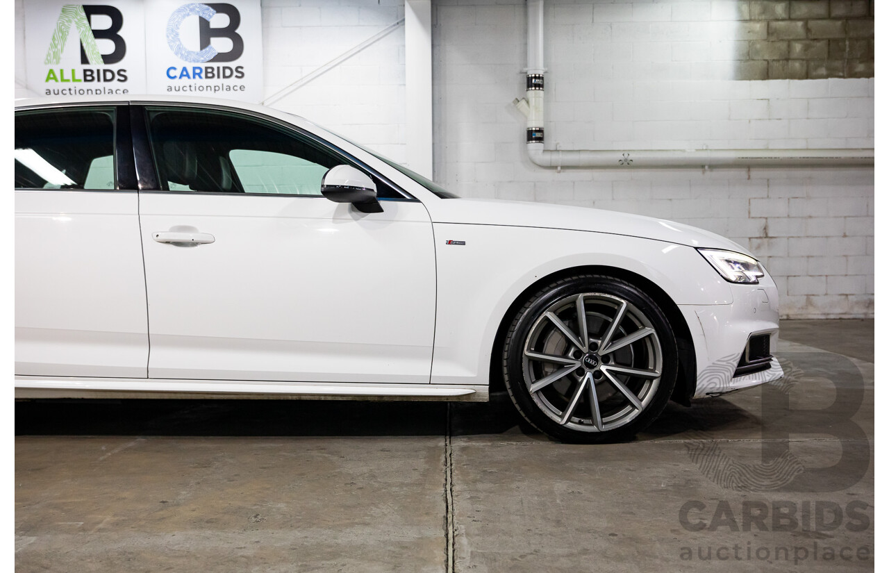 01/2018 Audi A4 2.0 TFSI Quattro S-Line LN (AWD) F4 MY18 (B9) 4d Sedan Ibis White Turbo 2.0L
