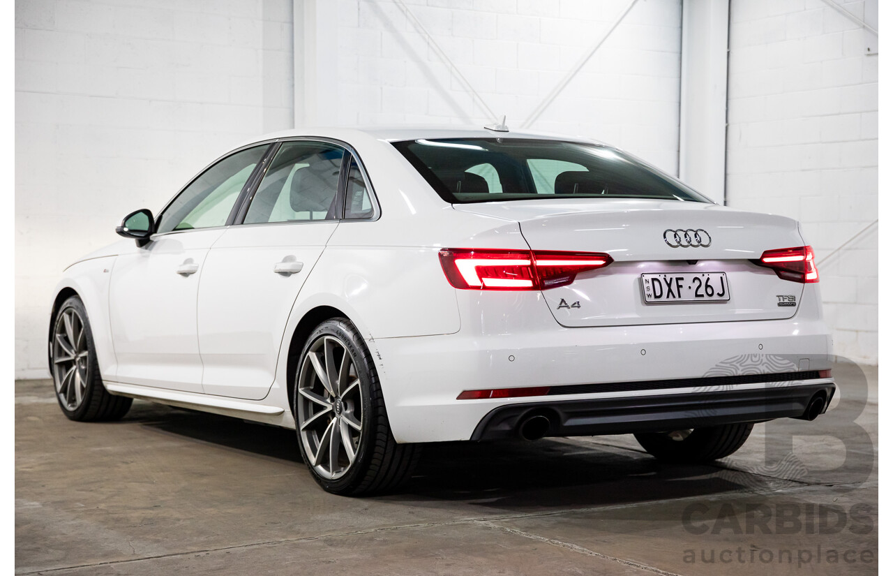 01/2018 Audi A4 2.0 TFSI Quattro S-Line LN (AWD) F4 MY18 (B9) 4d Sedan Ibis White Turbo 2.0L