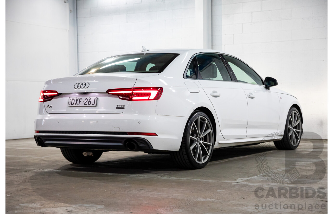01/2018 Audi A4 2.0 TFSI Quattro S-Line LN (AWD) F4 MY18 (B9) 4d Sedan Ibis White Turbo 2.0L