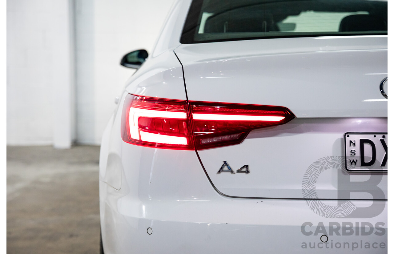 01/2018 Audi A4 2.0 TFSI Quattro S-Line LN (AWD) F4 MY18 (B9) 4d Sedan Ibis White Turbo 2.0L