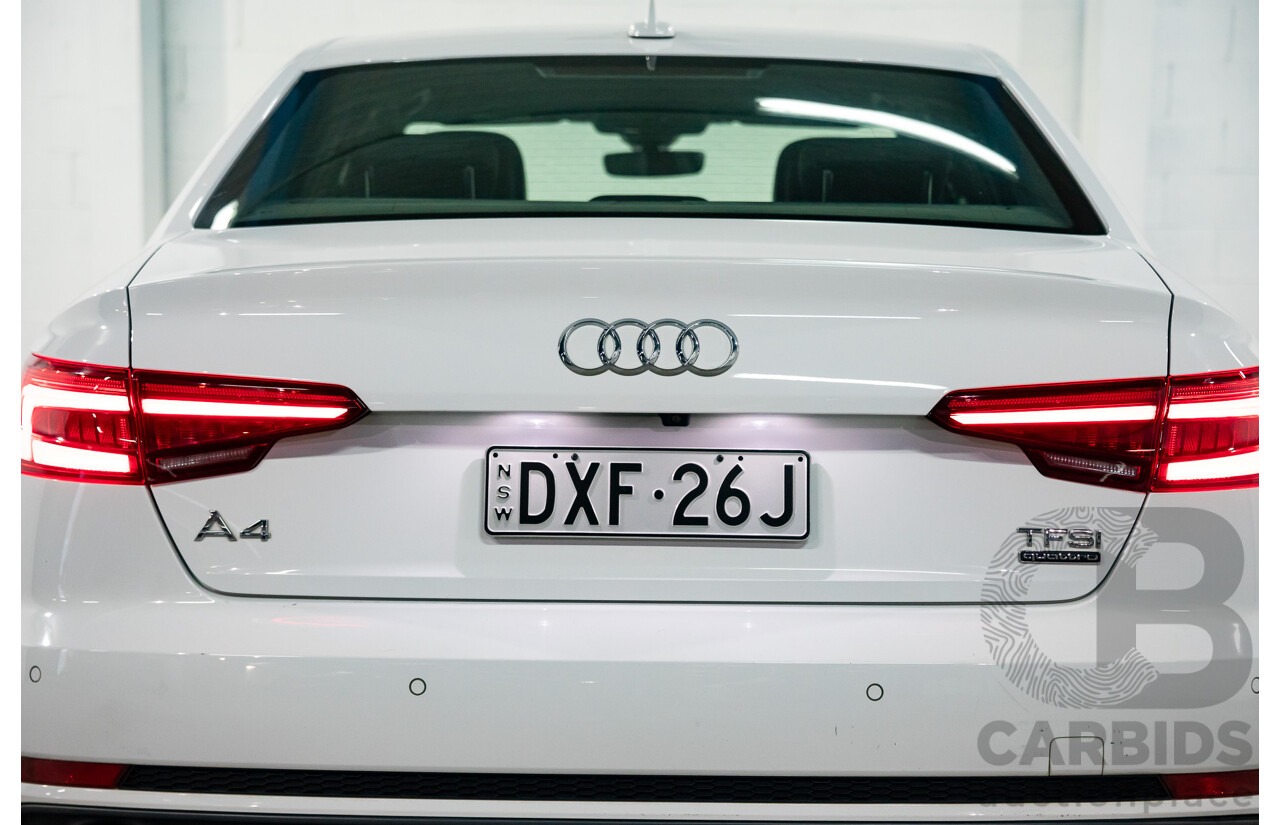 01/2018 Audi A4 2.0 TFSI Quattro S-Line LN (AWD) F4 MY18 (B9) 4d Sedan Ibis White Turbo 2.0L