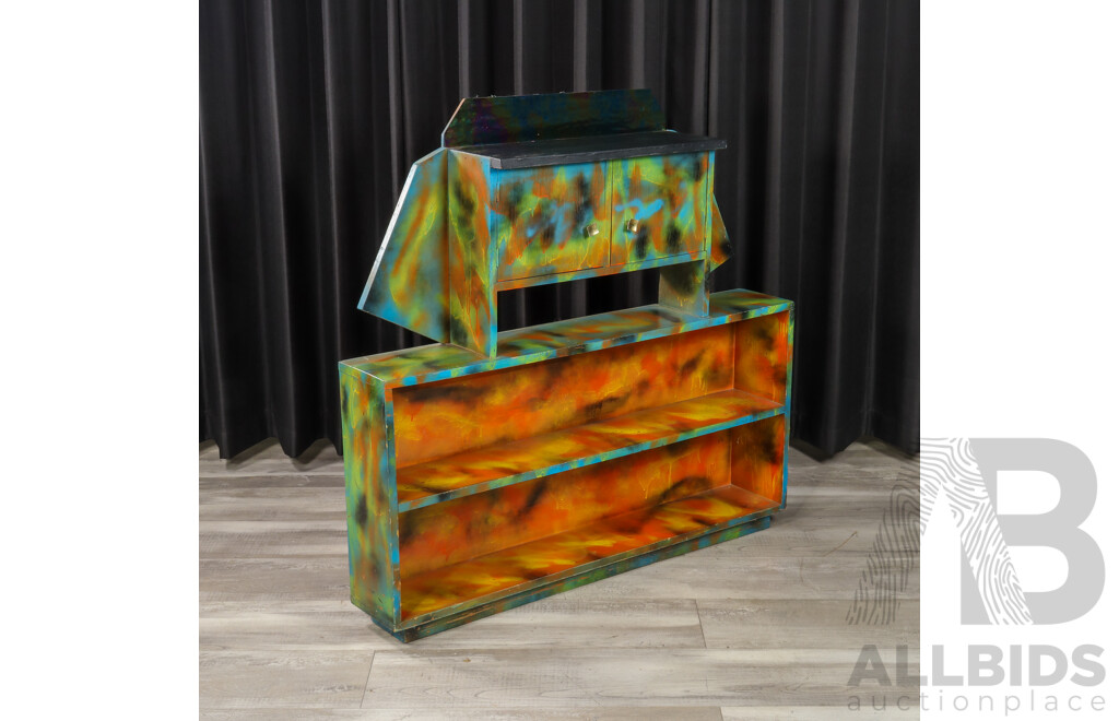 Hand Painted Multi-coloured Two Door Bookcase Cabinet