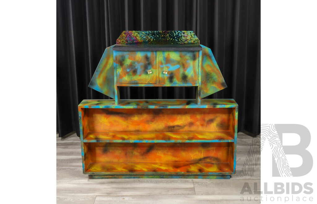 Hand Painted Multi-coloured Two Door Bookcase Cabinet