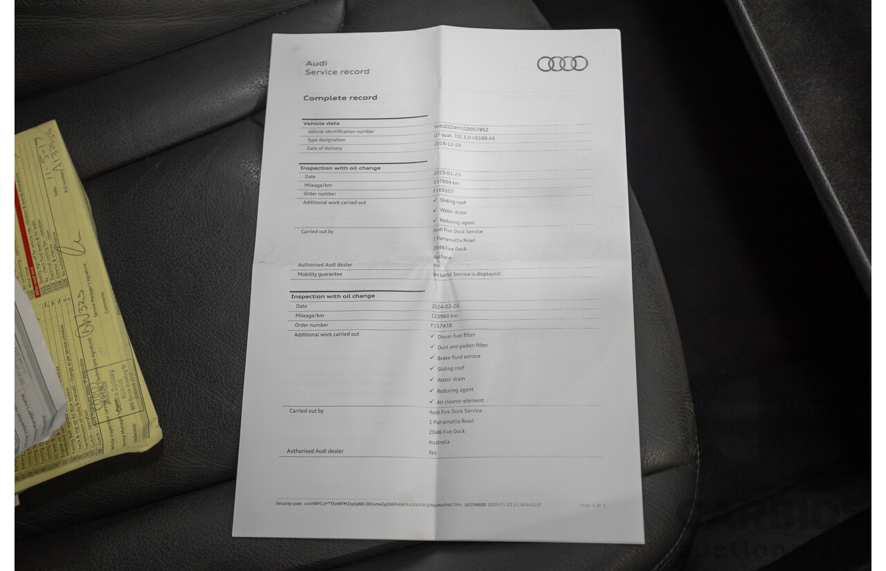 8/2016 Audi Q7 3.0 TDI Quattro (AWD) 4M MY17 4D Wagon Floret Silver Metallic (160kW) 3.0L - 7 Seater