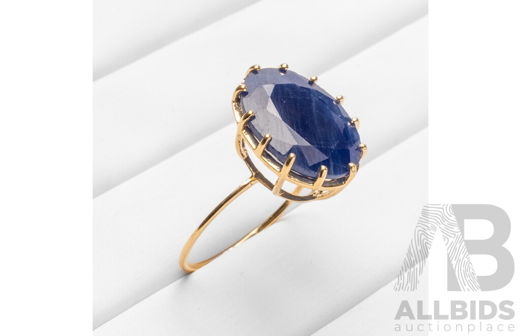 14ct Yellow Gold Natural Unheated, Untreated Sapphire Ring with Valuation - Size L.5