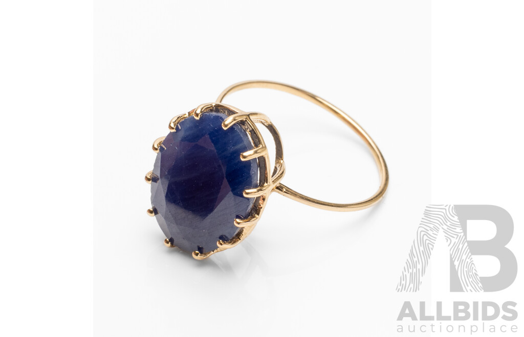 14ct Yellow Gold Natural Unheated, Untreated Sapphire Ring with Valuation - Size L.5